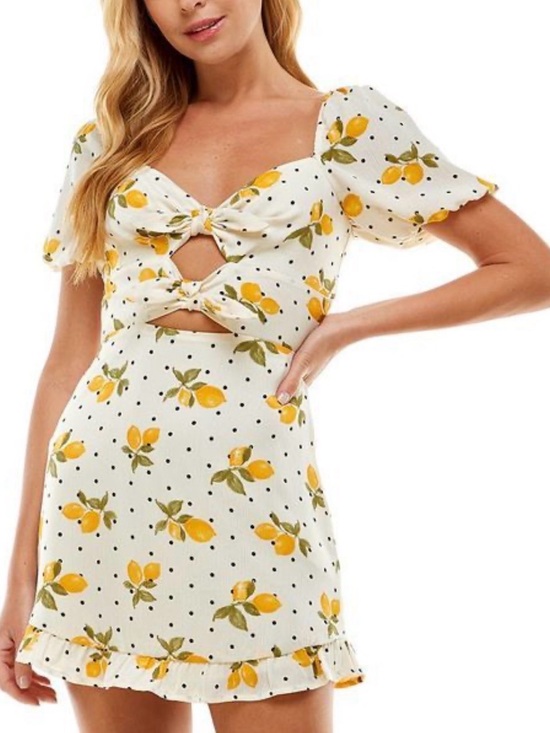 City Studio Dresses & Skirts - City Studio White Mini Dress with Yellow Lemon Print NWT Size 9